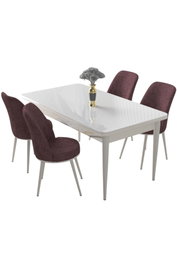 Hanah Home Juego de Mesa y Sillas de Comedor de 5 Piezas - Blanco y Rosa Empolvado